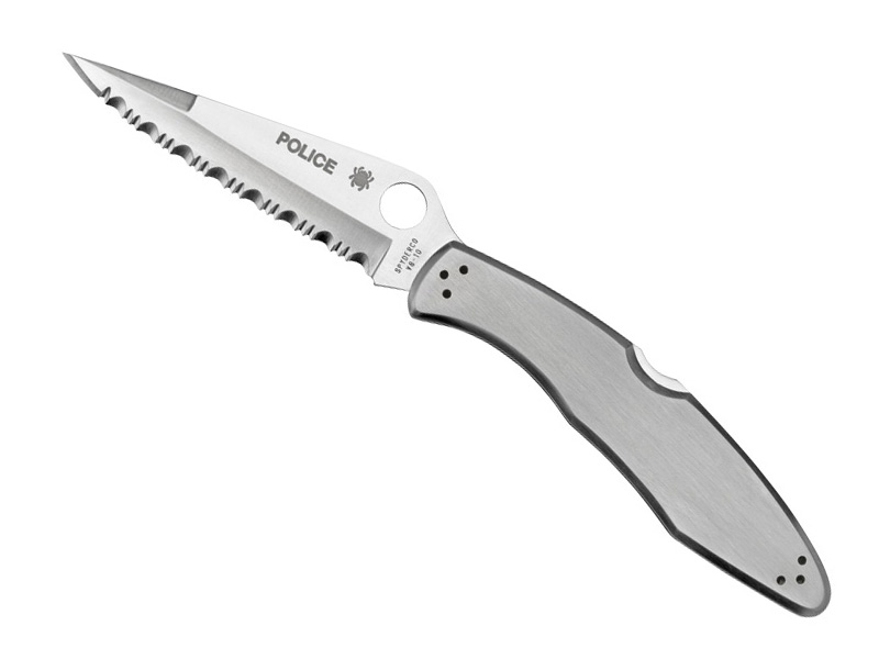 Couteau pliant Spyderco Police, lame à dents - manche 13 cm inox