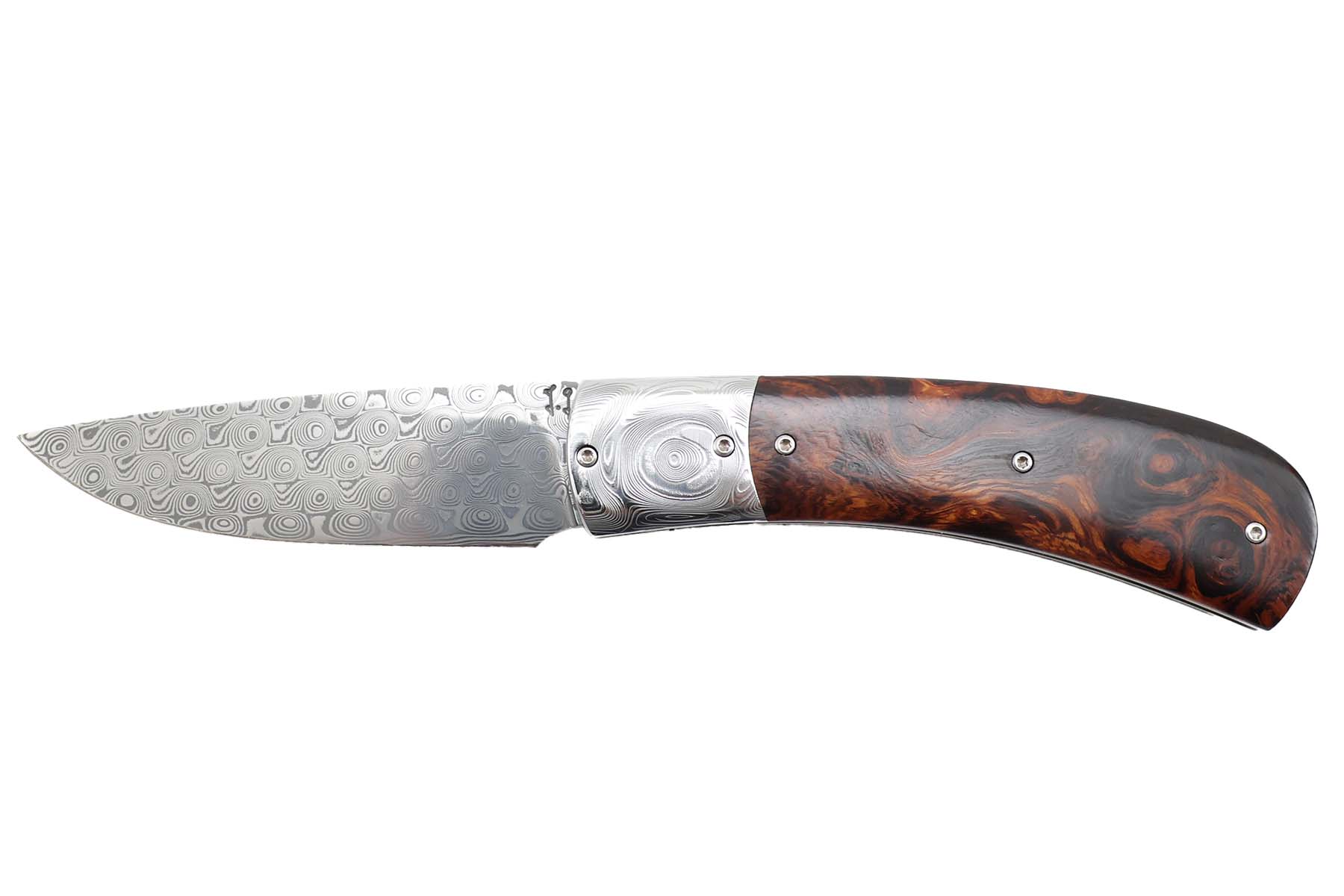 Couteau Artisanal de Joel Grandjean bois de fer  - Damas rose