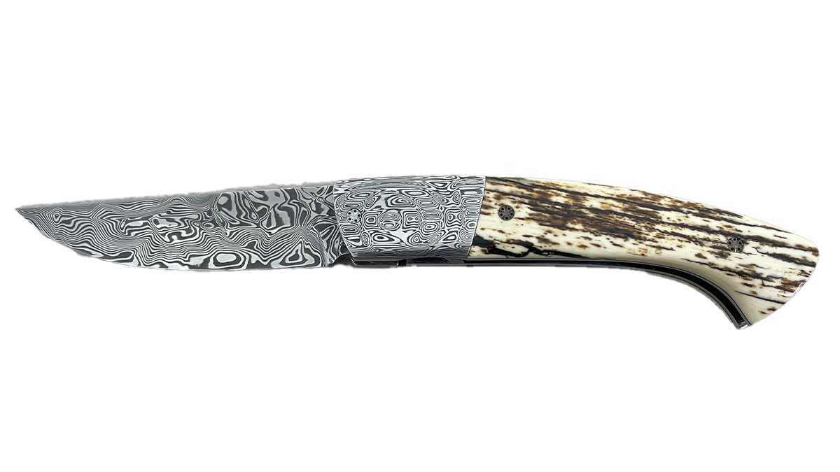 Couteau pliant Artisanal 1515 de Manu Laplace "Pièce unique" Mammouth damas