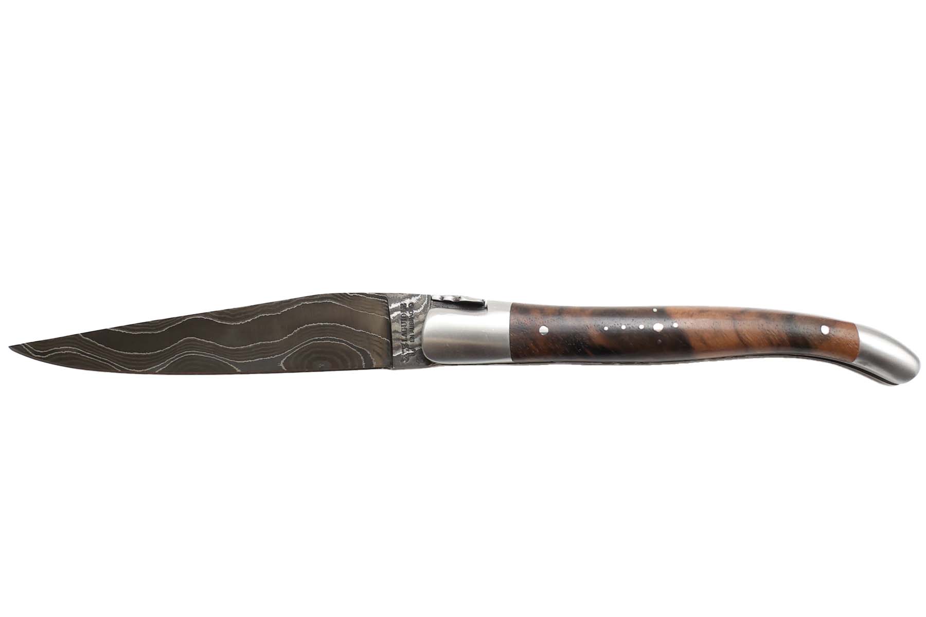 Couteau pliant Laguiole en Aubrac 12 cm - en loupe de Noyer - Damas