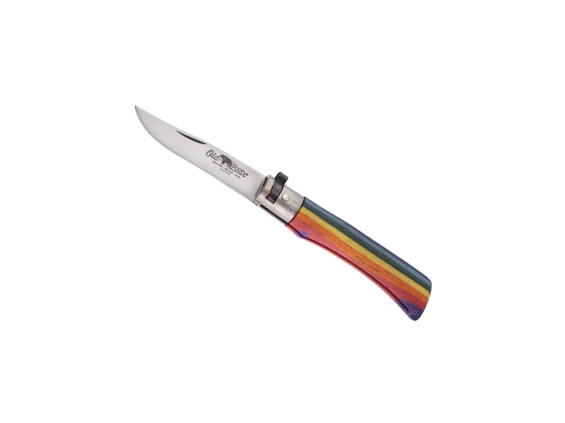 Couteau Old Bear Rainbow Taille XS - manche 9 cm bois d'ayous stratifié multicolore