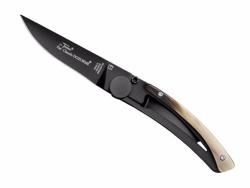 Couteau Le Thiers Liner Lock C. Dozorme full black - manche 10.5 cm corne claire