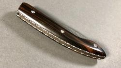 Couteau l'Ariégeois damas Suminagashi ébène de Mun par la coutellerie Savignac