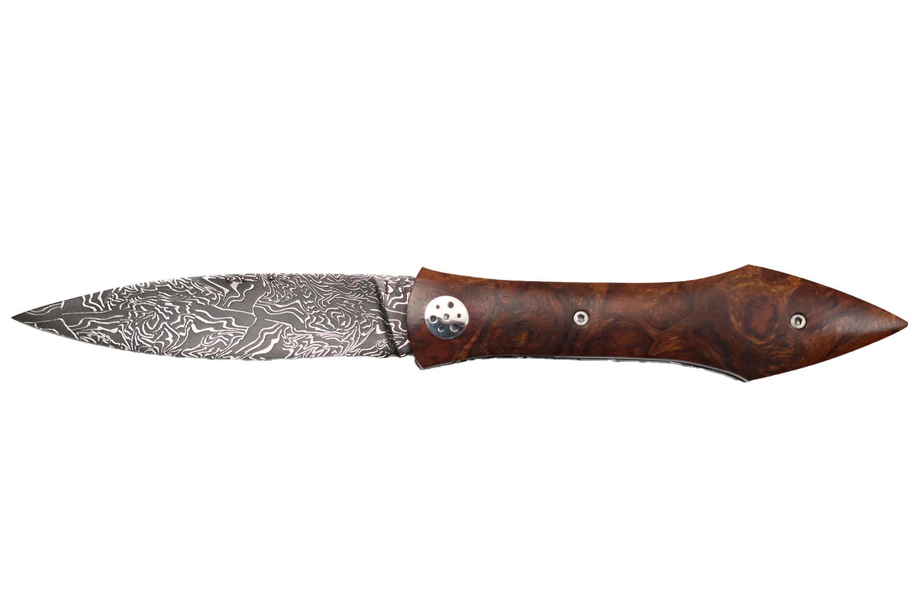 Couteau pliant artisanal "L'Oegopsyde" par Laraud Blade - bois de fer damas