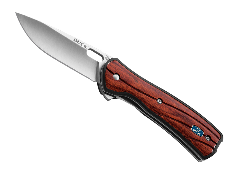 Couteau pliant Buck Vantage Avid n° 0346RWS - manche 11 cm nylon noir avec inserts séquoia Dymalux®