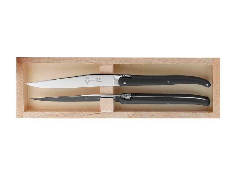 Coffret 2 couteaux table Laguiole G.David 23 cm - plein manche POM noir