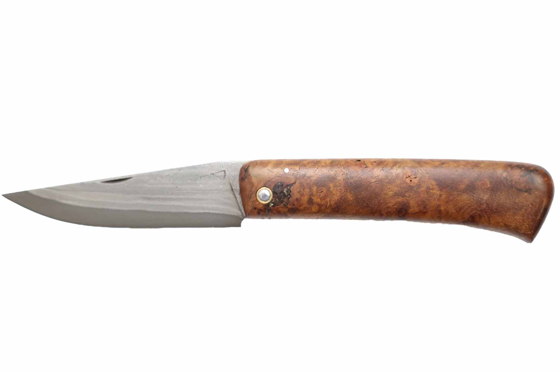 Couteau pliant artisanal de La Forge de la rivière "Nicolas Bertet" - Loupe de Sindora