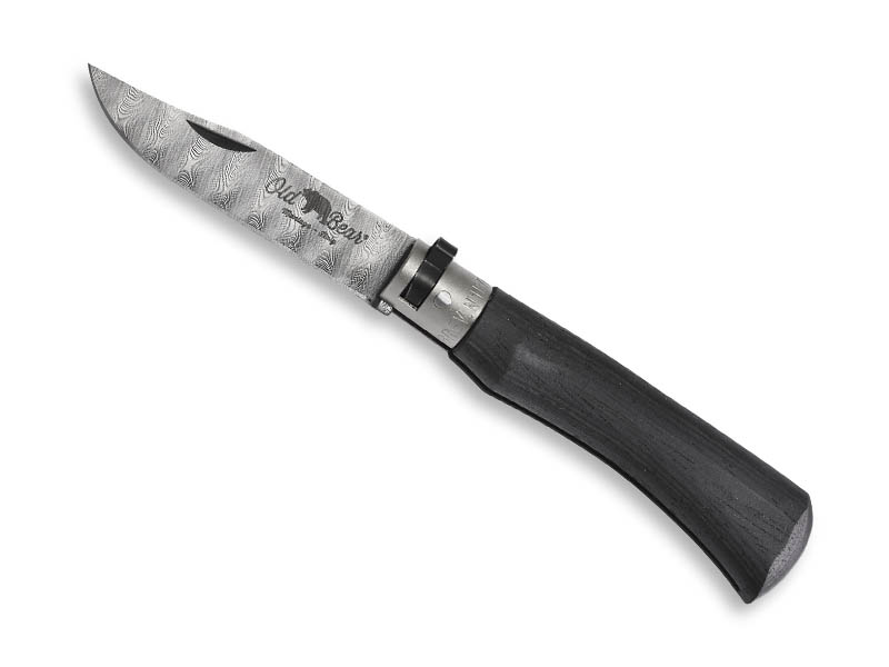 Couteau pliant Damas Old Bear Taille M - manche 11 cm bois d'ayous stratifié noir
