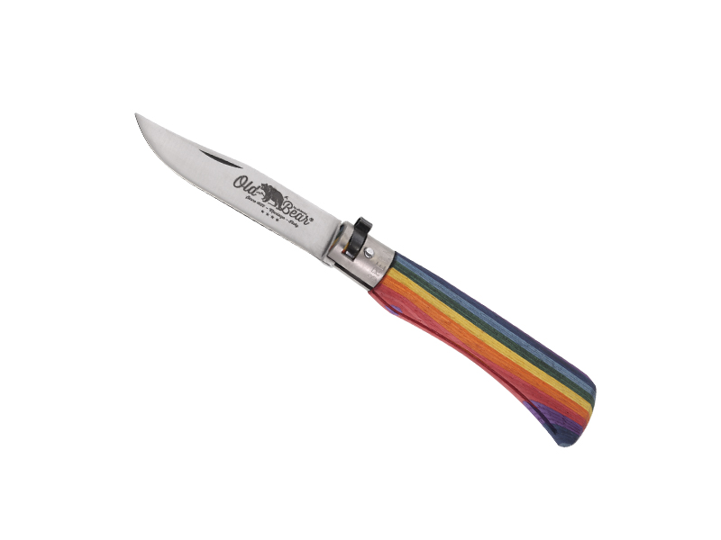 Couteau Old bear Rainbow Taille S - manche 10 cm bois d'ayous stratifié multicolore