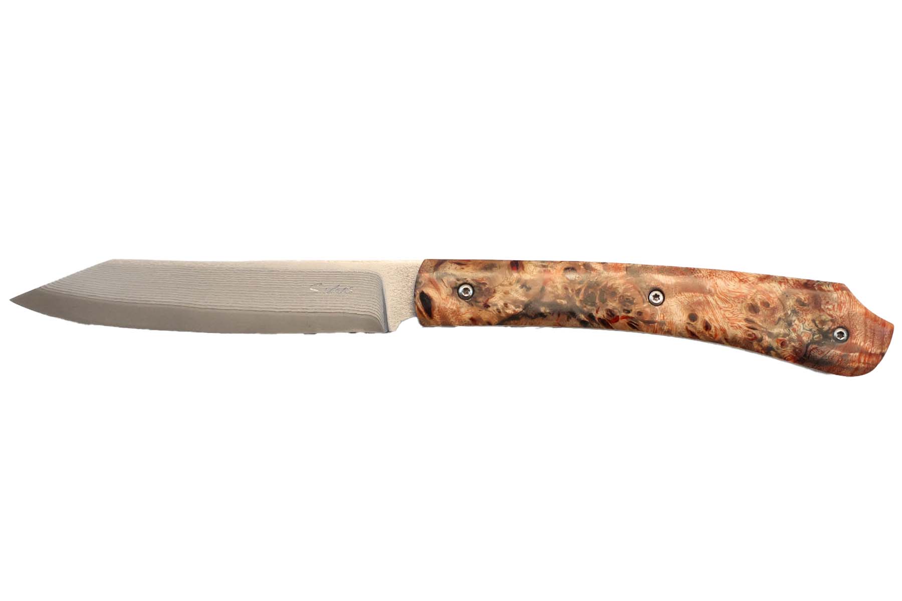 Couteau Artisanal pliant de S.Kaps modèle Karma  - Loupe de peuplier stabilisée