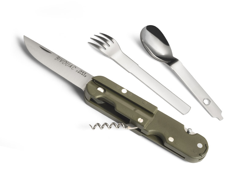 Couteau et couverts pliants Bivouac Tarrerias Bonjean inox camping