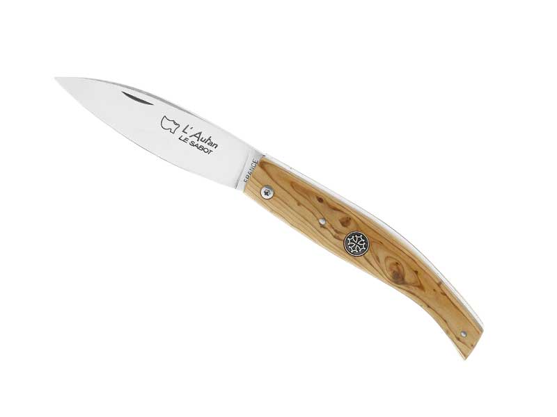 Couteau Au Sabot l'Autan - plein manche 11 cm genévrier médaillon croix Occitane