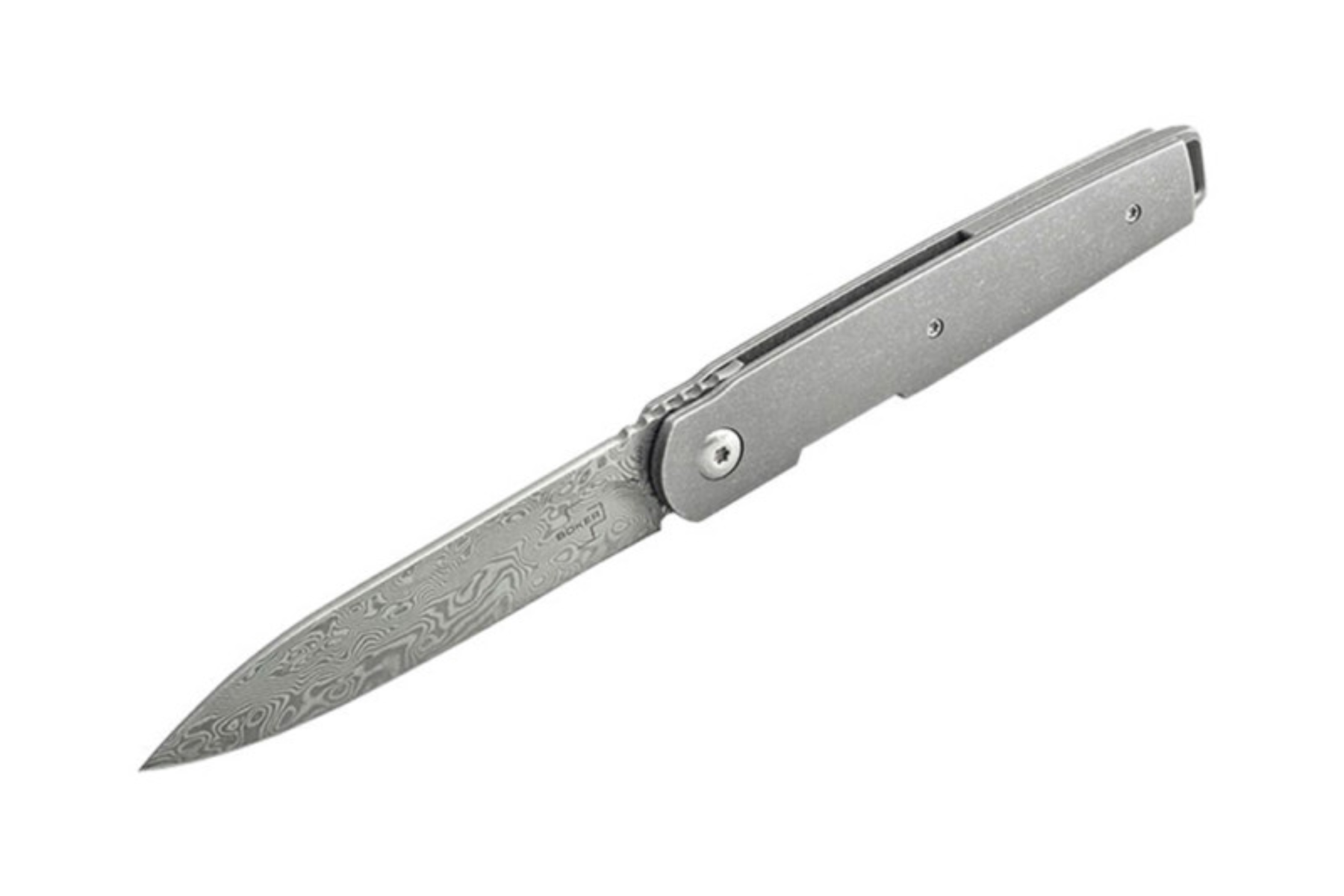 Couteau Böker Plus LFR  Damascus - manche 9.5 cm titane gris