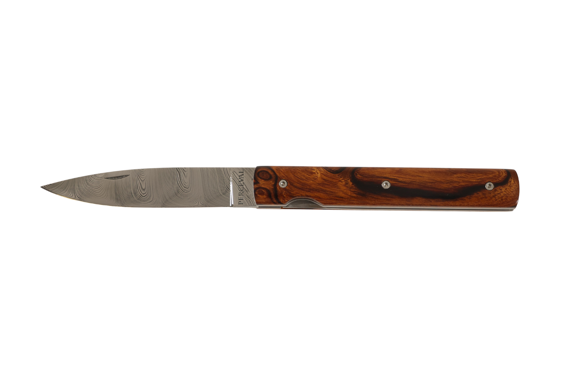Couteau Perceval "Le Français" Loupe de bois de fer à lame damas