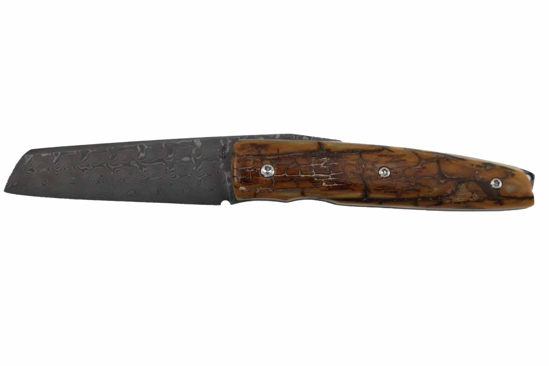 Couteau de poche artisanal de Richard Ciachera - Défense de Mammouth damas