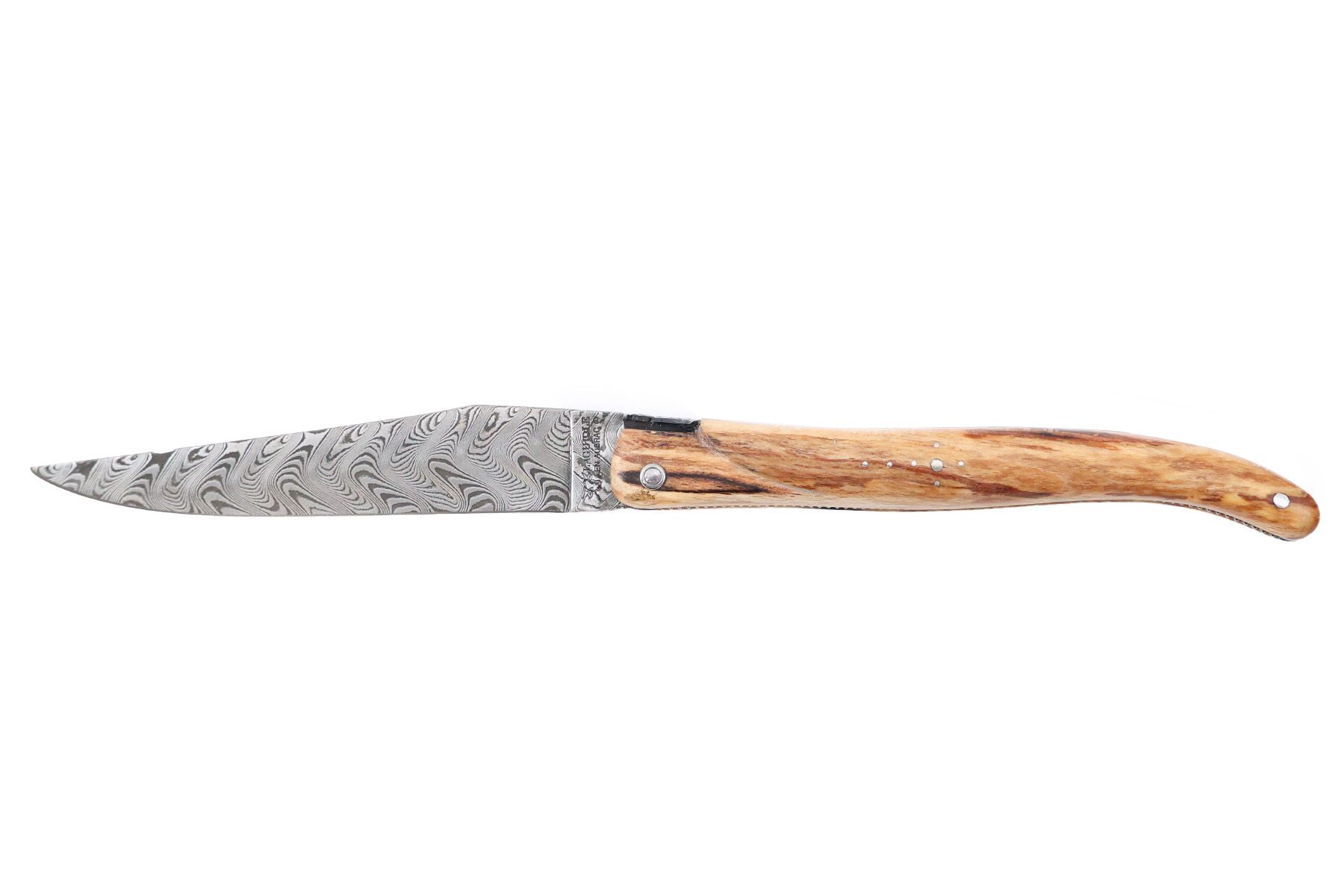 Couteau pliant Laguiole en Aubrac 12 cm - modèle "Perle" en Bois d'Aubrac - Damas