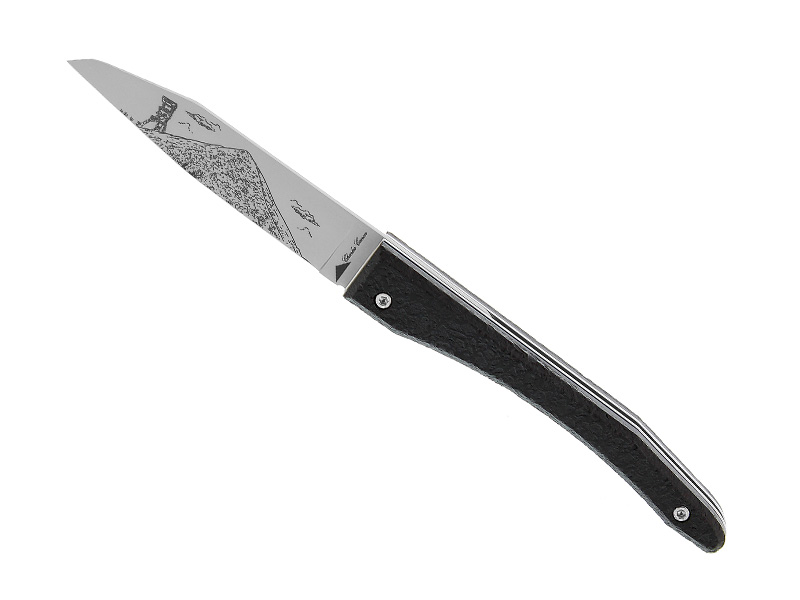 Couteau piémontais Charles Canon - manche 11,5 cm charbon brut