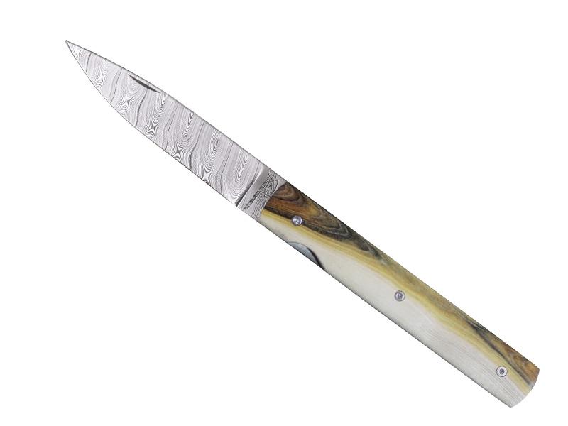Couteau pliant Perceval "Le Français" à Lame Damas - manche 11 cm pistachier