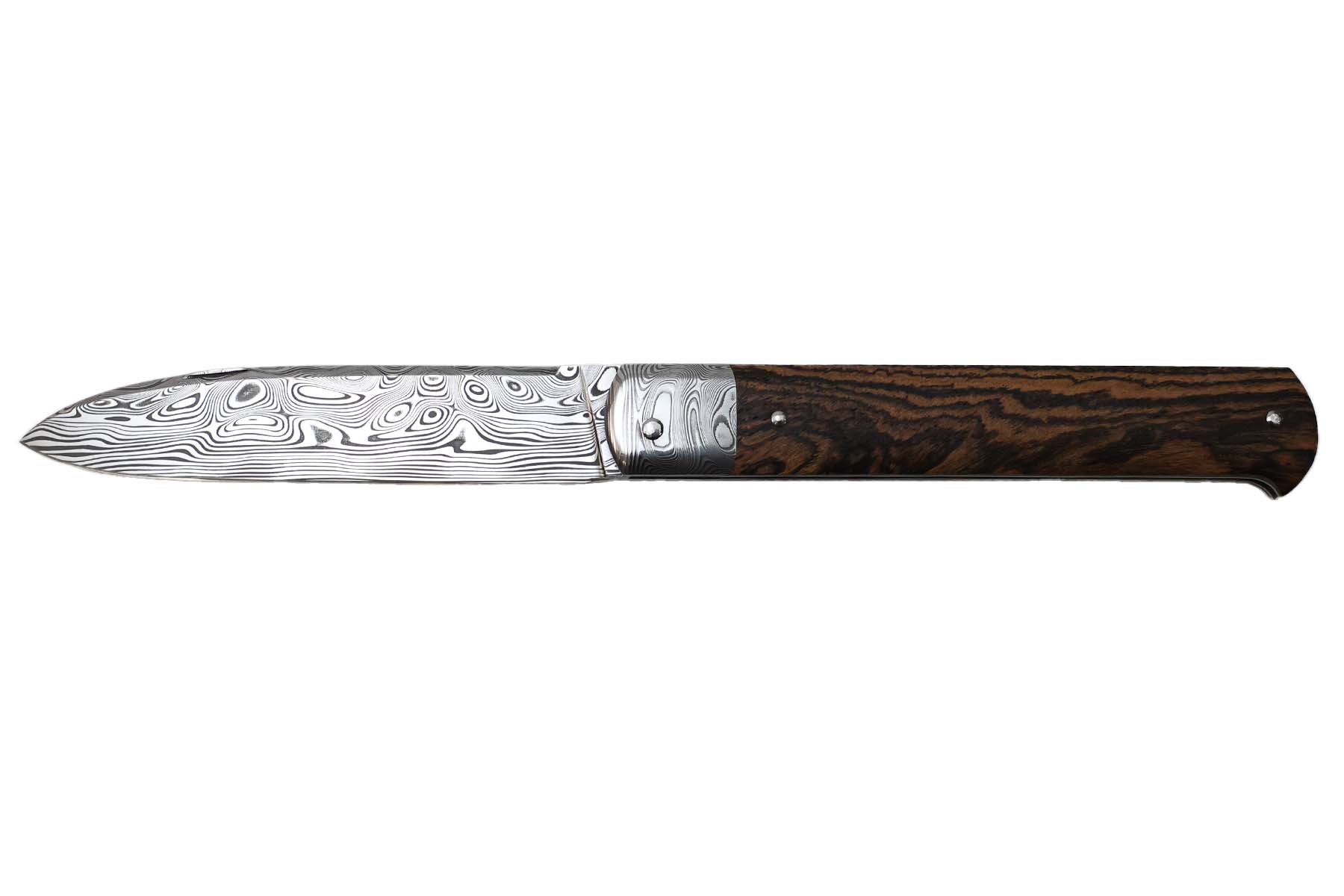Couteau pliant artisanal de jérôme Symphorien modèle Yssingeaux - Bocote damasteel