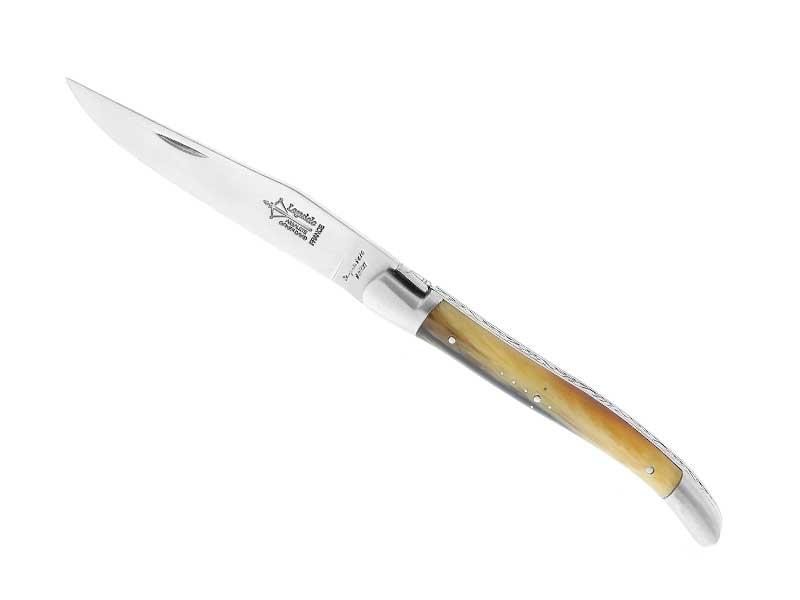 Couteau pliant Lagiole G.David - manche 12 cm façon corne blonde avec croix