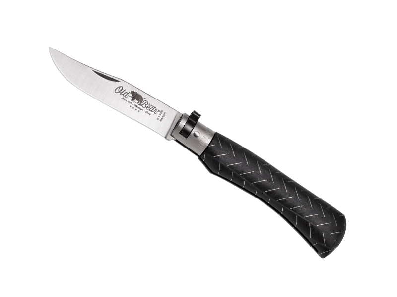 Couteau pliant Old Bear taille M - manche 11 cm bois stratifié noir + inclusion aluminium