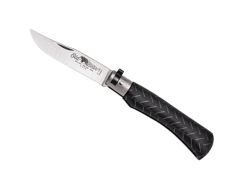Couteau Old Bear taille M - manche 11 cm bois stratifié noir + inclusion aluminium