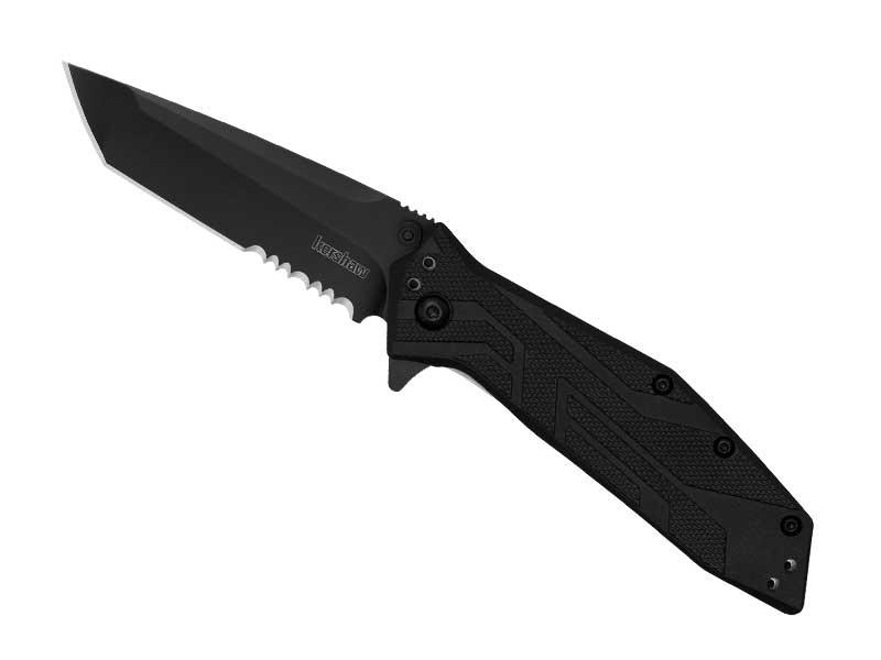 Couteau Kershaw Brawler lame tanto semi-dentée - manche 10,5 cm nylon/fibre de verre noir
