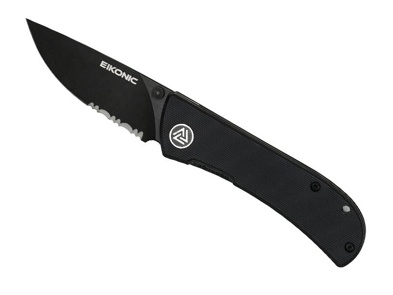Couteau pliant Eikonic RCK9 noir semi denté - manche 10 cm G10 noir