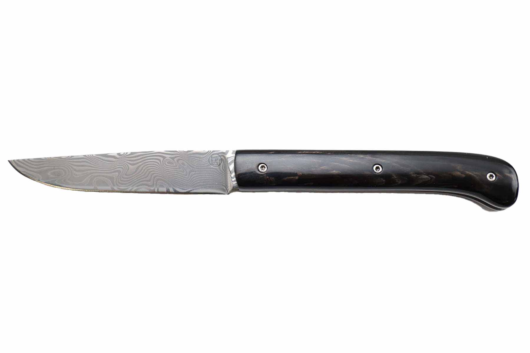 Couteau pliant artisanal "Fébus" de Thomas  Fronteau -Corne de Buffle - damasteel
