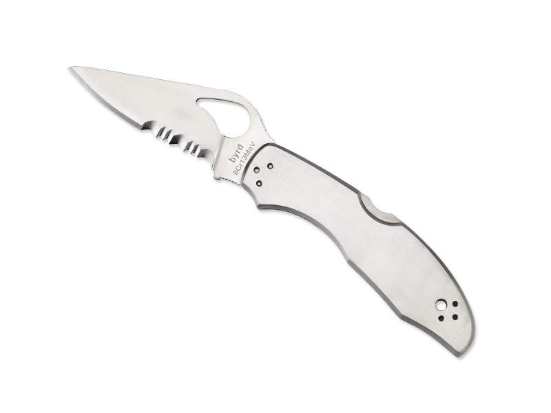 Couteau pliant Byrd Meadowlark 2  lame semi-dentée - manche 10 cm inox satiné