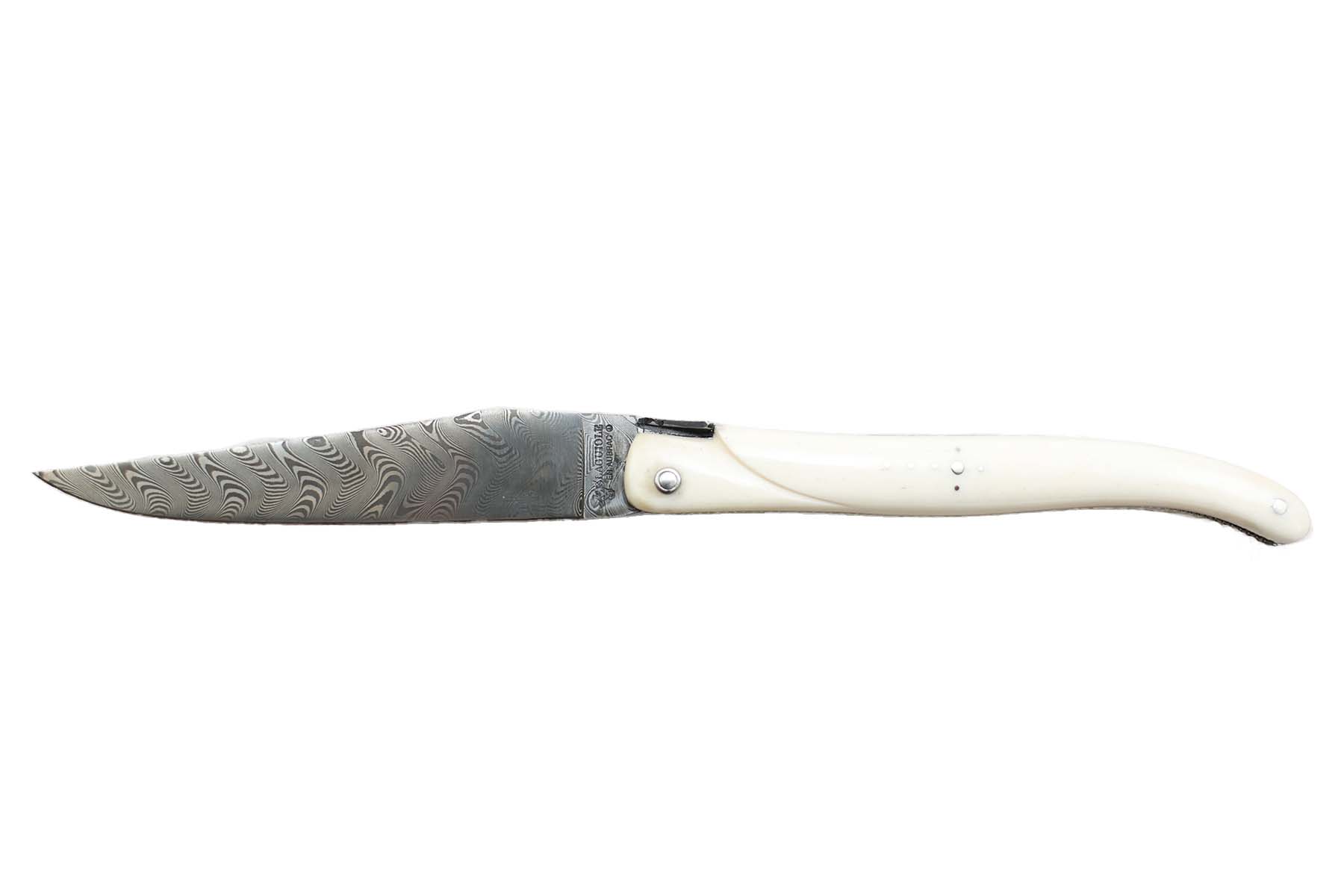 Couteau pliant Laguiole en Aubrac 12 cm - modèle "Perle" en Os - Damas
