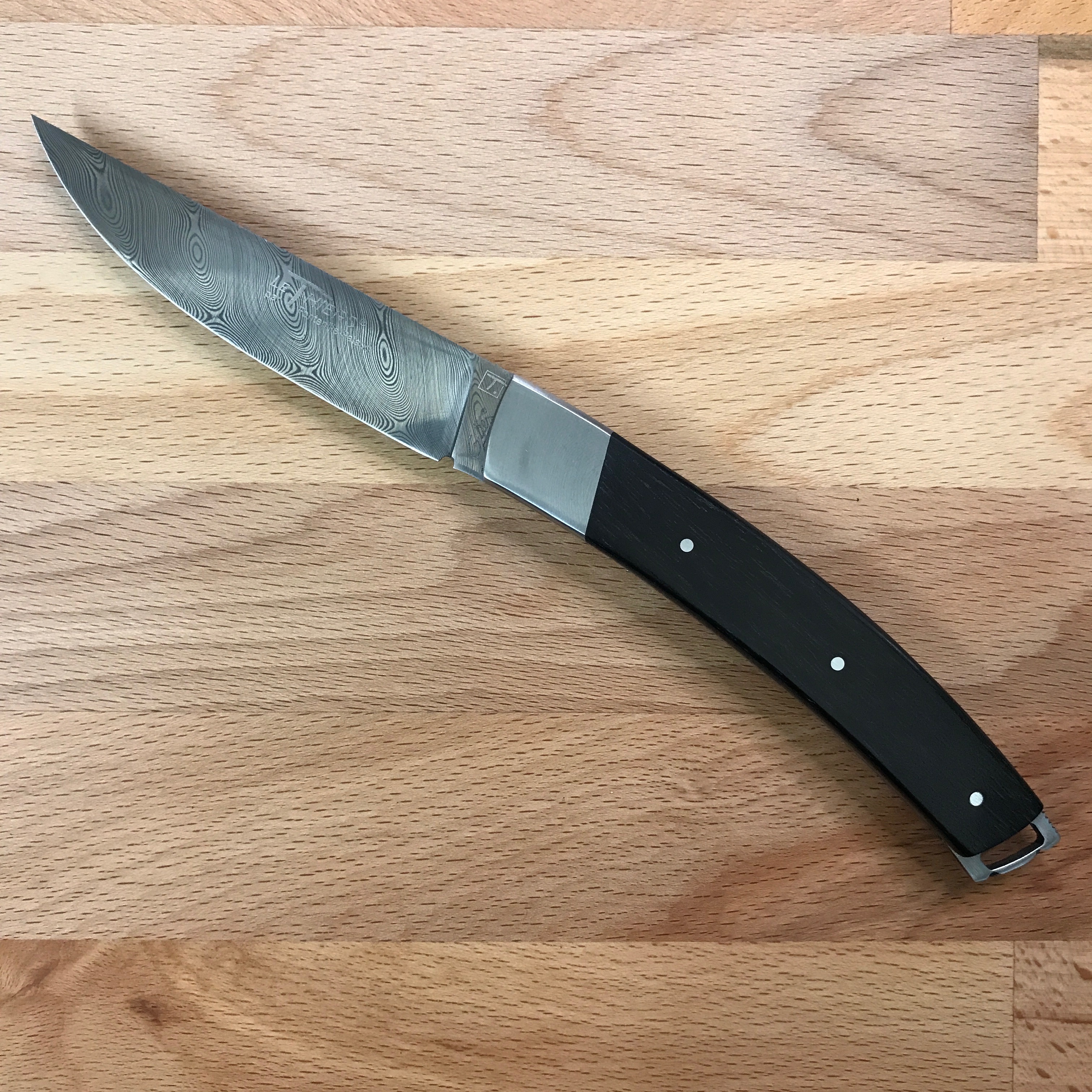 Couteau pliant Le Thiers Fontenille Pataud Nature damas - manche 11,5 cm ébène