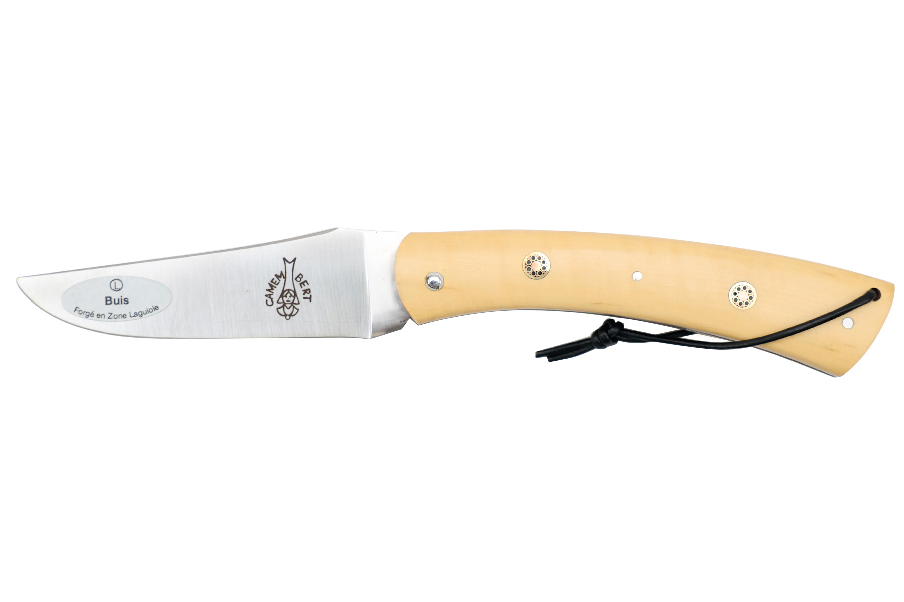Couteau Régional cran forcé "Le Camembert" Zig Zag Rivets buis - platines guillochées