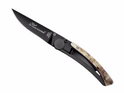 Couteau Le Thiers Liner Lock C. Dozorme full balck  - manche 10.5 cm corne de bélier