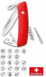 COUTEAU SWIZA MULTIFONCTIONS D03 ROUGE