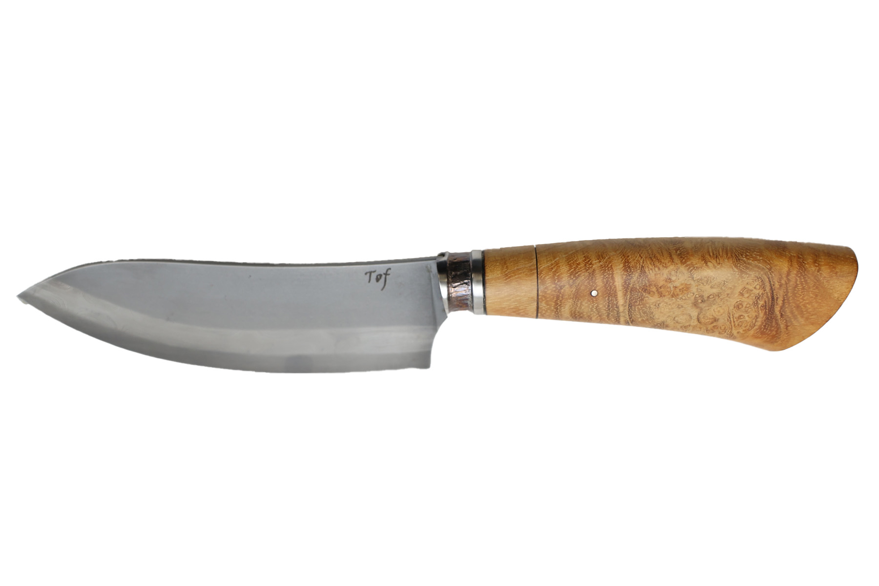 Couteau artisanal de Christophe Andrian " TOF" en loupe d' Acacia
