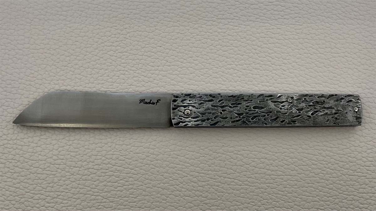 Couteau artisanal pliant Frédéric Maschio type Higonokami - moucheté