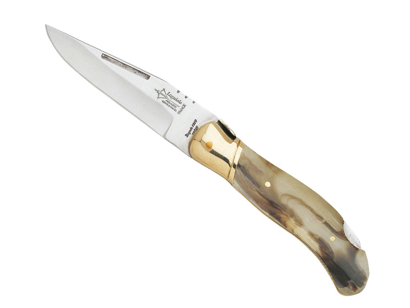 Couteau pliant Laguiole chasse G. David Arbalète mitre laiton - Manche 12 cm façon corne blonde