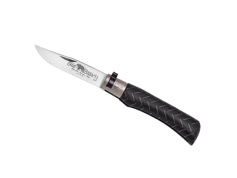 Couteau pliant Old Bear taille S - manche 10 cm bois stratifié noir + inclusion aluminium