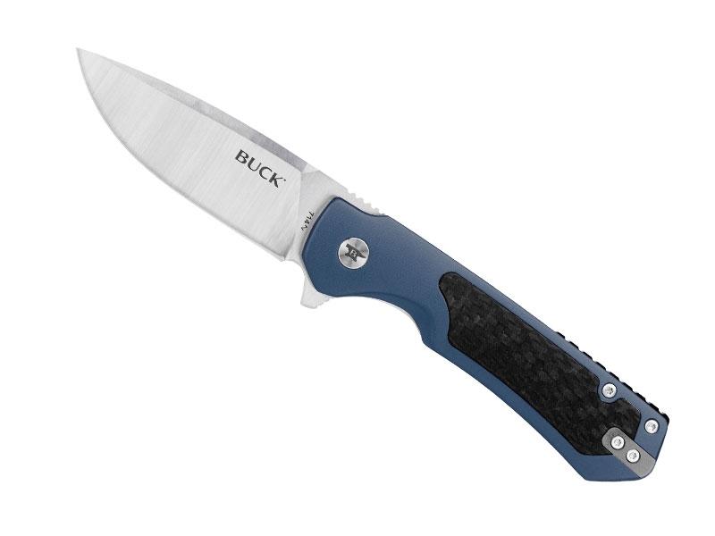 Couteau Buck Stinger - manche 11 cm alu bleu + fibre de carbone