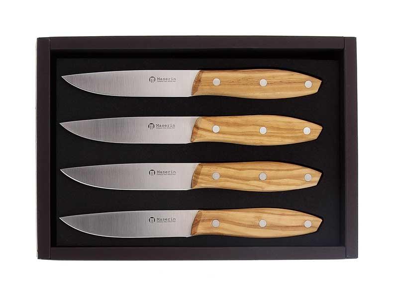 Coffret 4 couteaux steak Maserin Stakni 22 cm olivier
