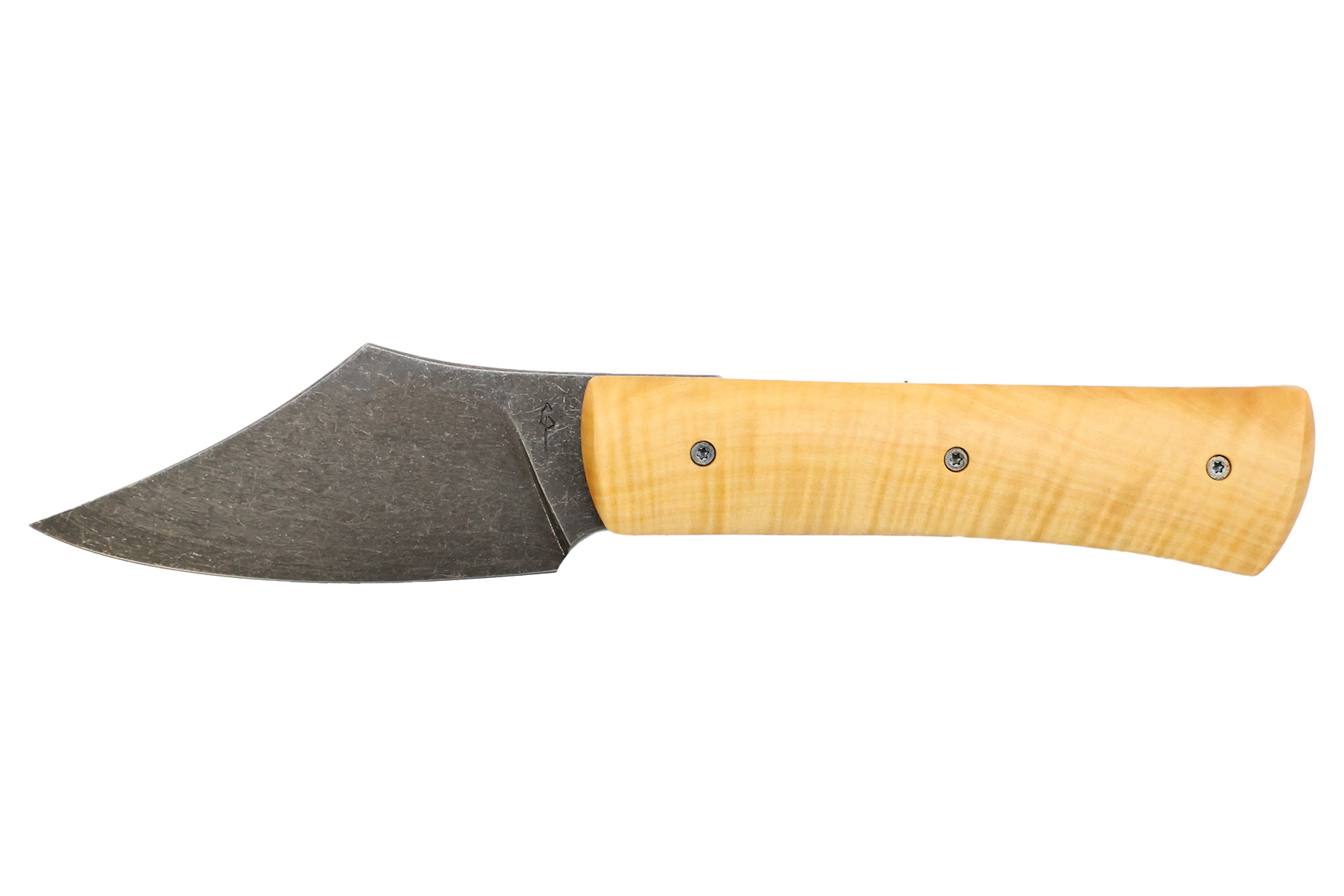 Couteau pliant de Gabin Piedbois des Forges d'Haraldr modèle Scamasaxe  -  Buis ondé