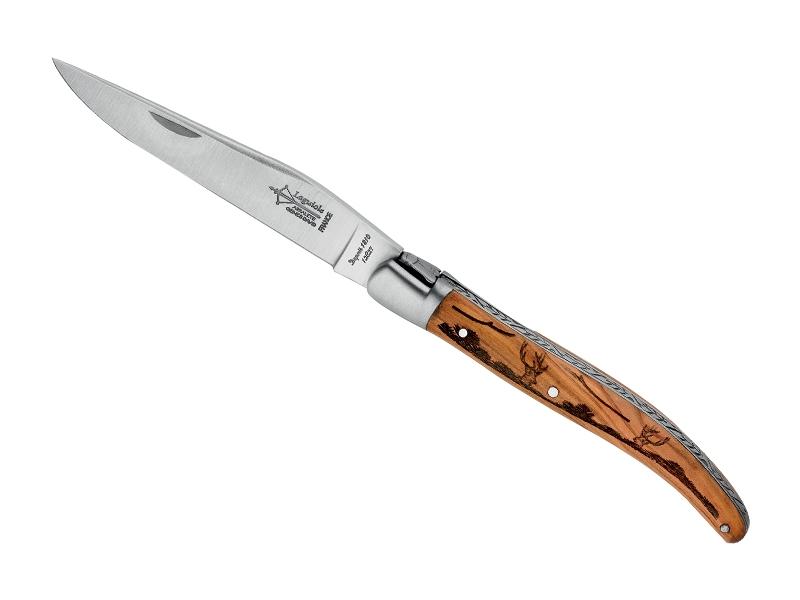 Couteau pliant Laguiole G. David Arbalète - Manche olivier gravé cerf 12 cm