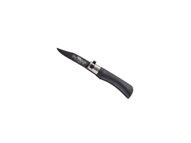 Couteau Old Bear virole grise Total black taille XS - manche 9 cm bois d'ayous stratifié noir