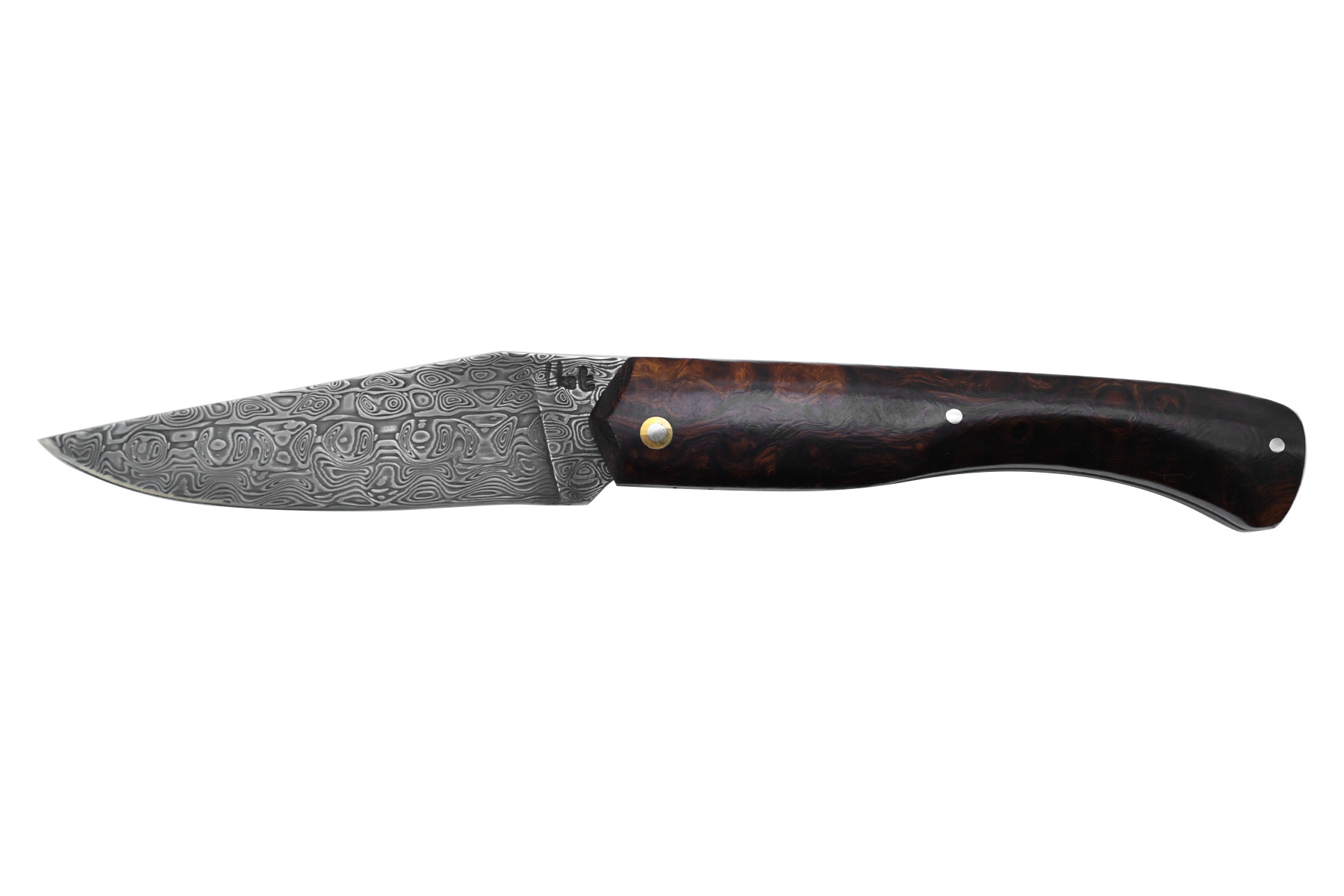 Couteau le Boulary par la coutellerie la Bonne Trempe - loupe bois de fer damas