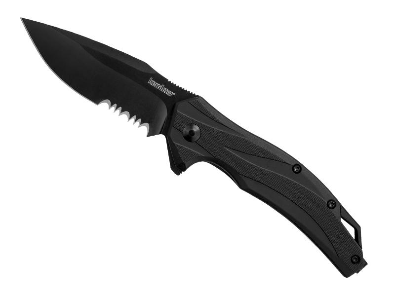 Couteau pliant Kershaw Lateral Full Black - lame à dents - manche 11 cm nylon/ fibre de verre noir
