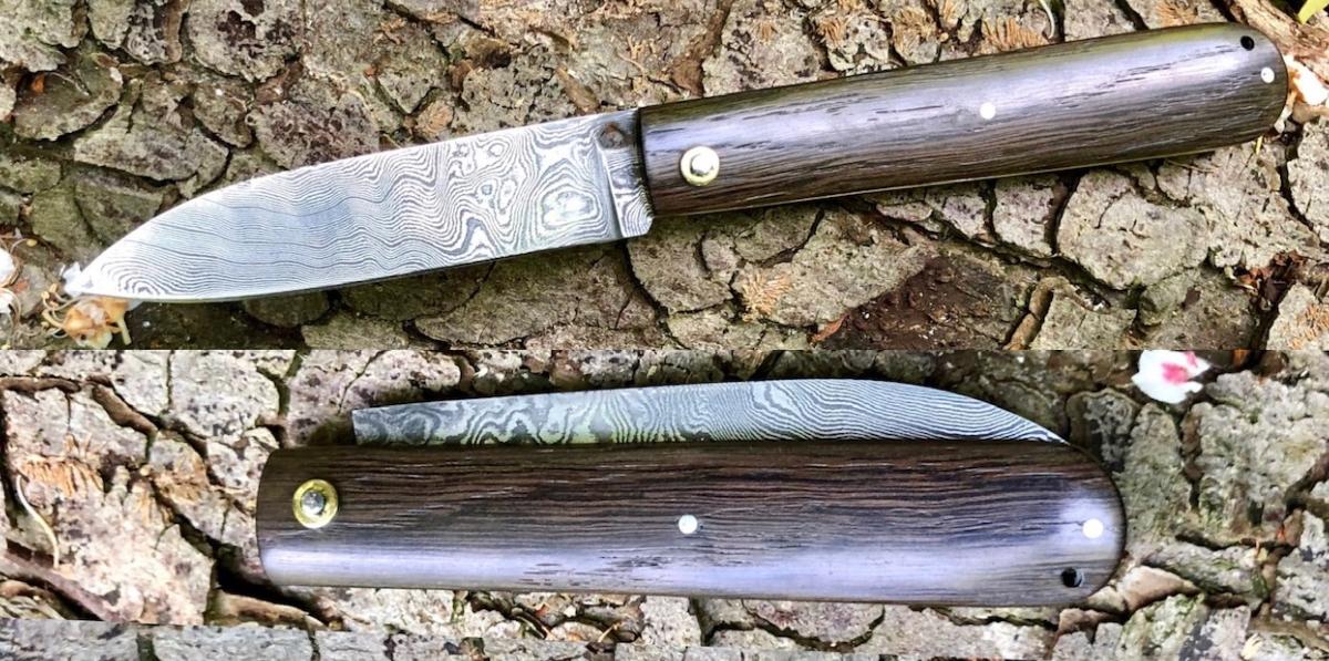 COUTEAU ARTISANAL PLIANT "CANIF" DE JULIEN MARIA - DAMAS / PALISSANDRE