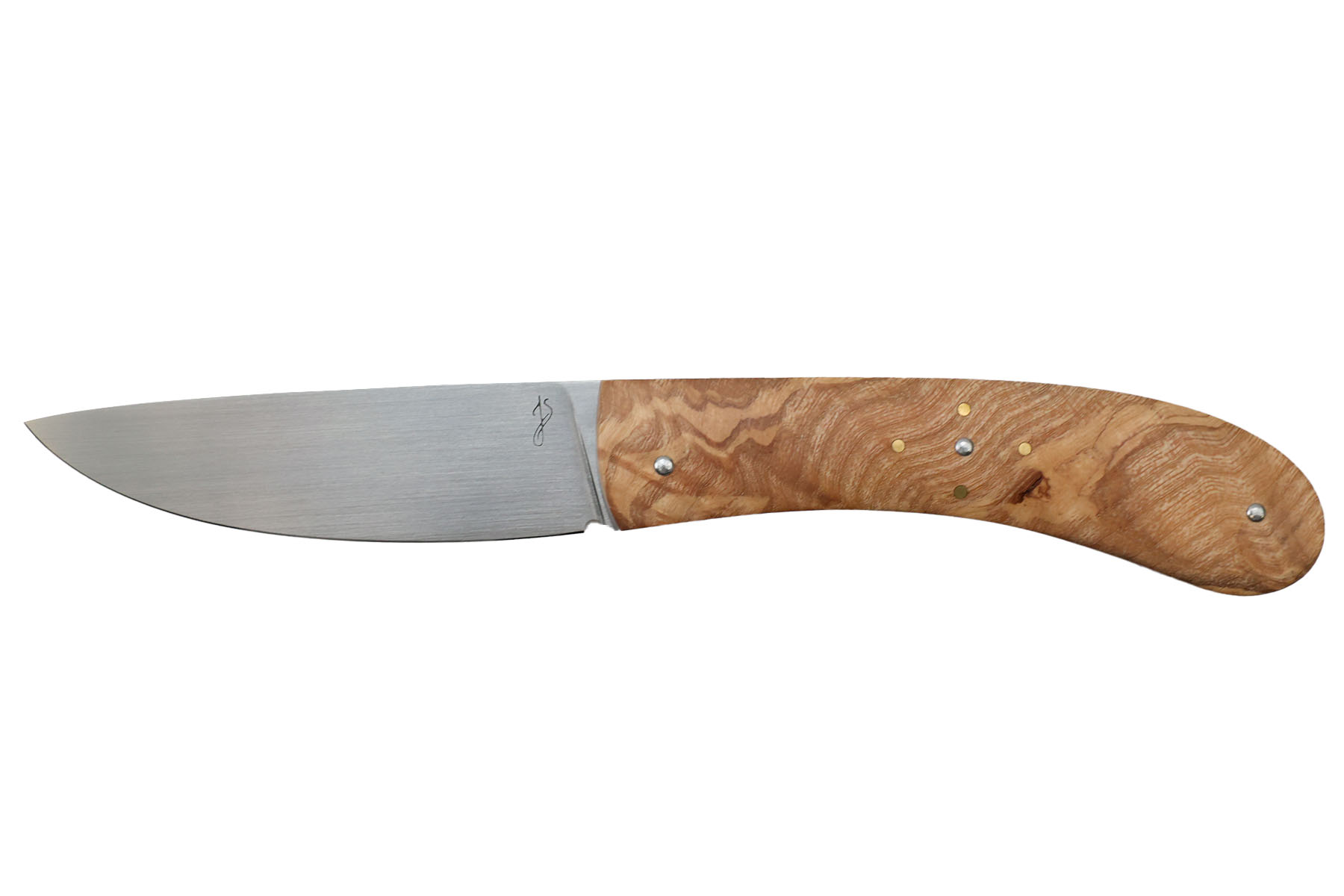 Couteau pliant artisanal de Jérôme Symphorien modèle Rondo - Frêne olivier