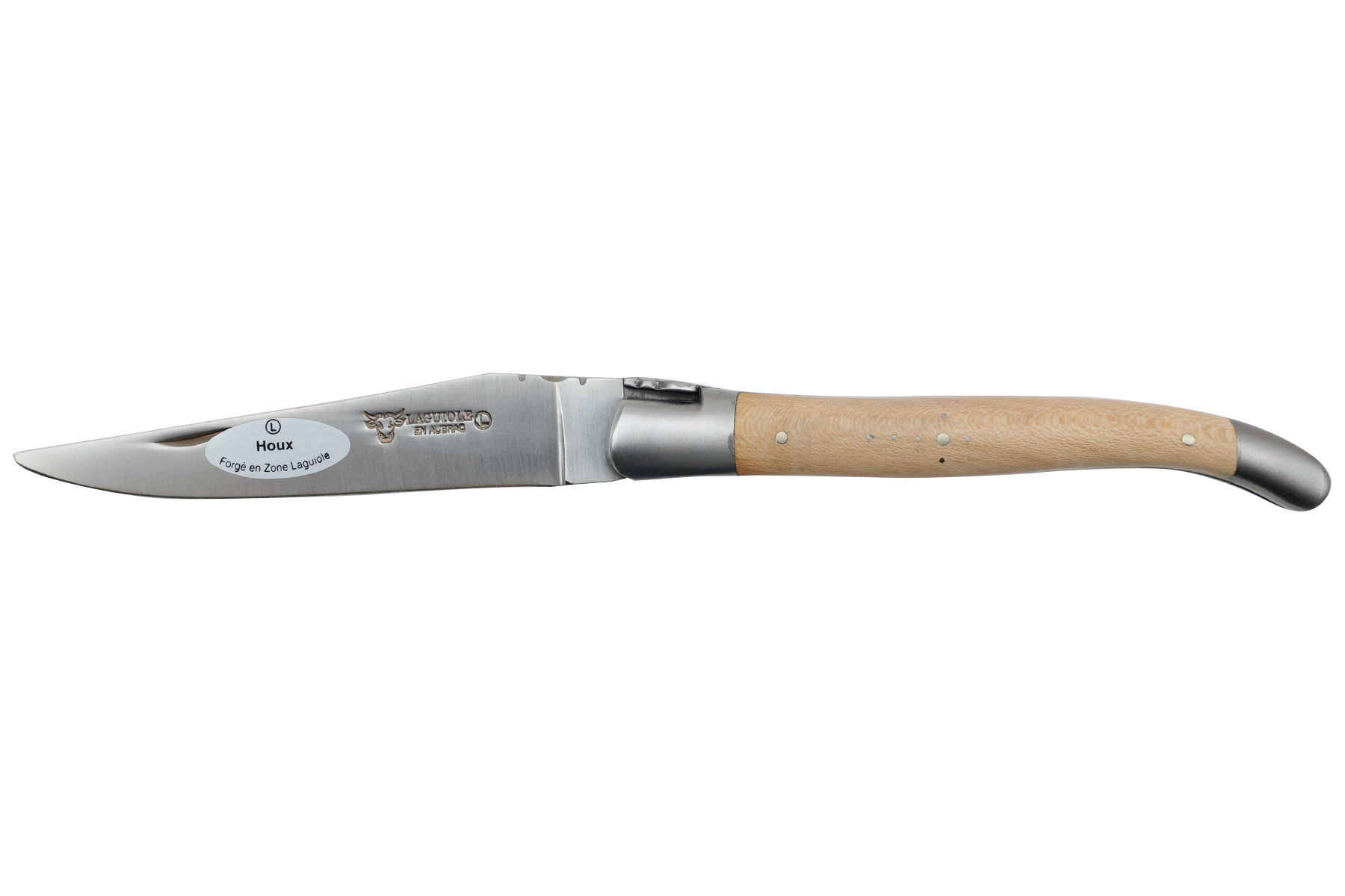 Couteau Laguiole en Aubrac 12 cm - double mitres manche en Houx - Ressort forgé