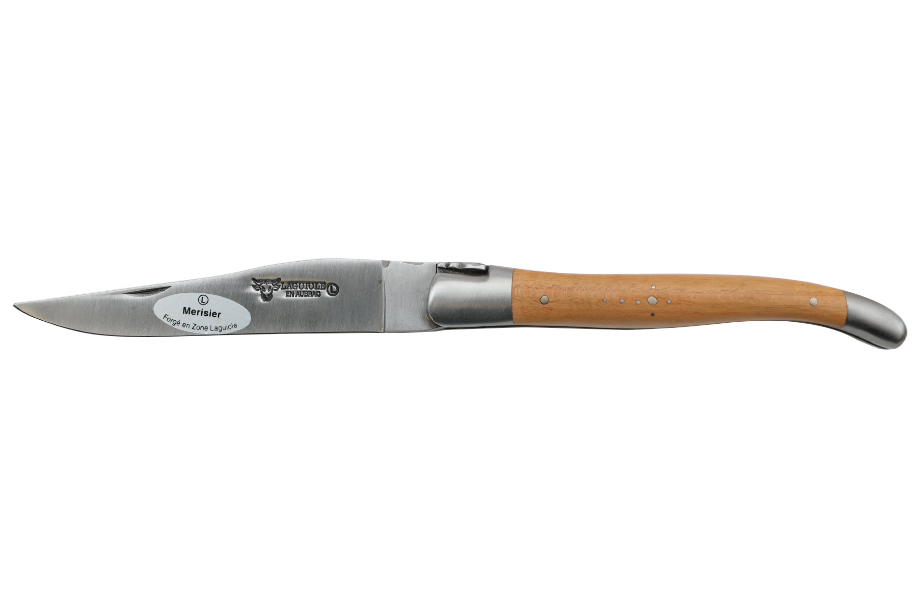 Couteau pliant Laguiole en Aubrac - 12 cm - manche en Merisier - Acier Carbone